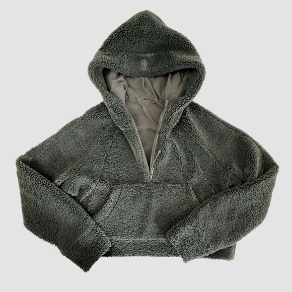 Lululemon Scuba Oversized Half-Zip Fleece Hoodie Size M/L Sherpa Green Cropped - Picture 1 of 14